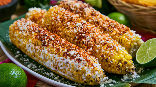 authentic mexican elote grilled corn food photography