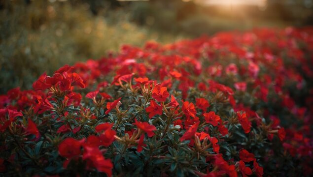 Rich cardinal red portulaca flowers blooming across garden area