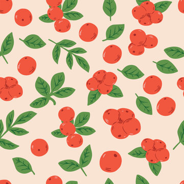 Seamless Cranberry and Leaf Vector Pattern