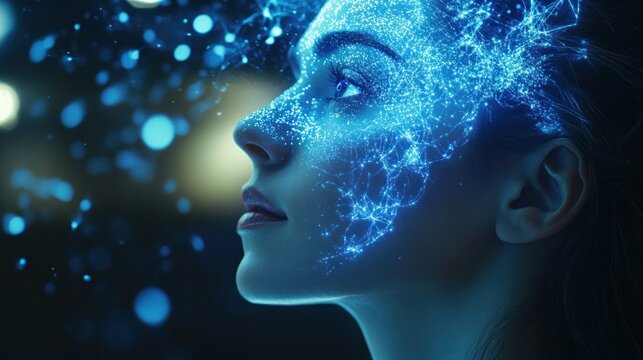 Woman with glowing neural network digital concept
