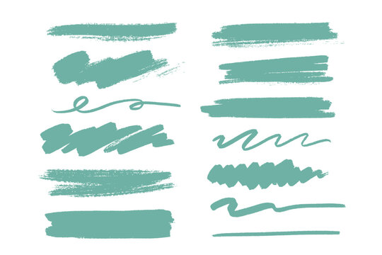 Hand drawn grunge brush strokes and paint swatches vector set