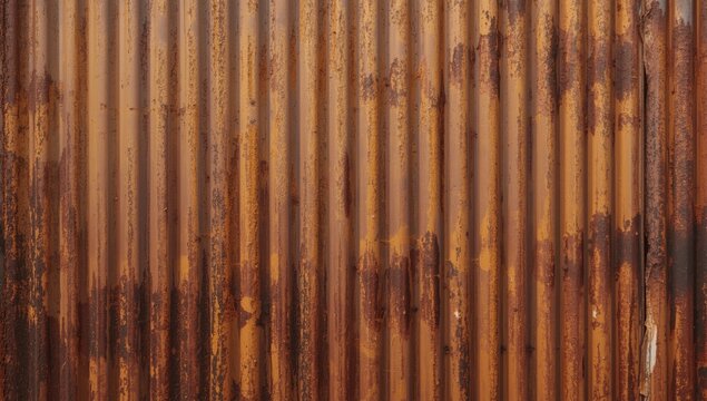 Textured rusted corrugated metal siding with naturally weathered patina surface