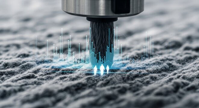 Abstract technological representation of data analysis and innovation visualized through blue graphic bars on textured surface