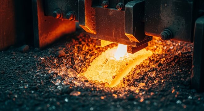 Intense Glowing Metal Being Forged and Heated in Industrial Workshop