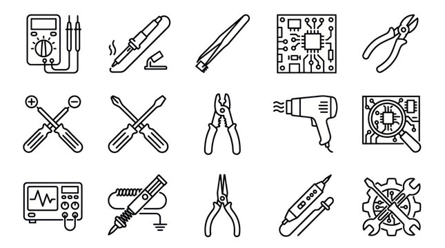Electronic repair equipment and diagnostic tool line icons.