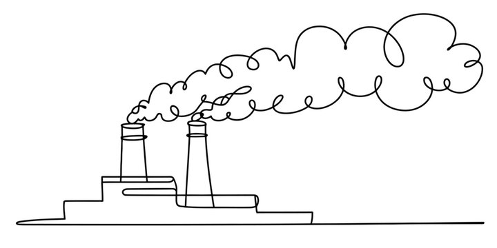 Factory building with smoke stack continuous line drawing