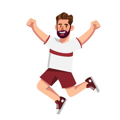 Naklejka premium Football Fan Character jumping and celebrating, isolated on transparent background⁠.