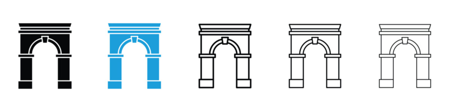 Archway icons vector illustrations in black and blue colors for web and ui designs