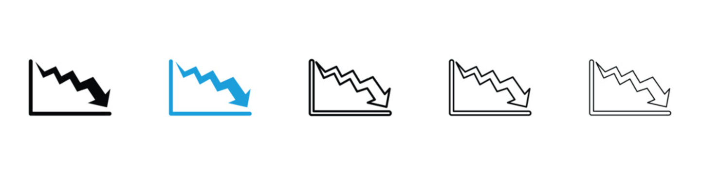 Arrow trend-down icons vector illustrations in black and blue colors for web and ui designs
