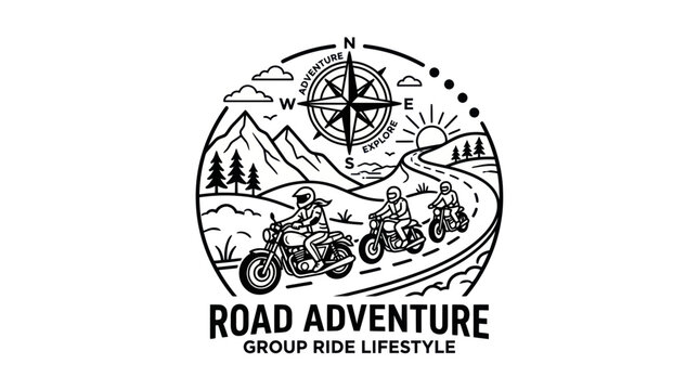 Motorcycle road adventure with group riders in mountain landscape