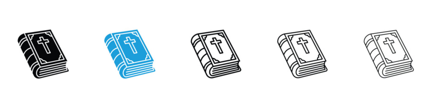 Bible icons vector illustrations in black and blue colors for web and ui designs