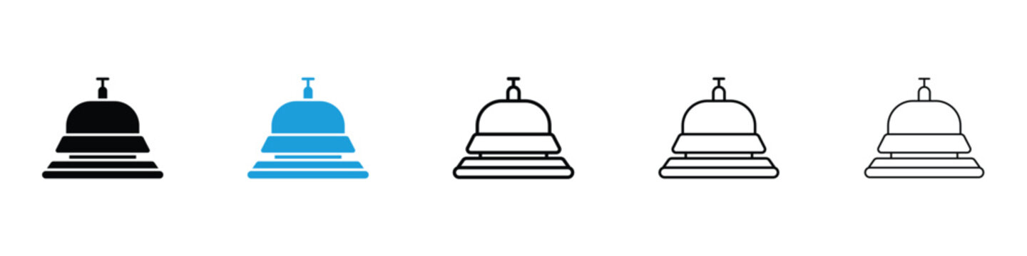 Bell concierge icons vector illustrations in black and blue colors for web and ui designs