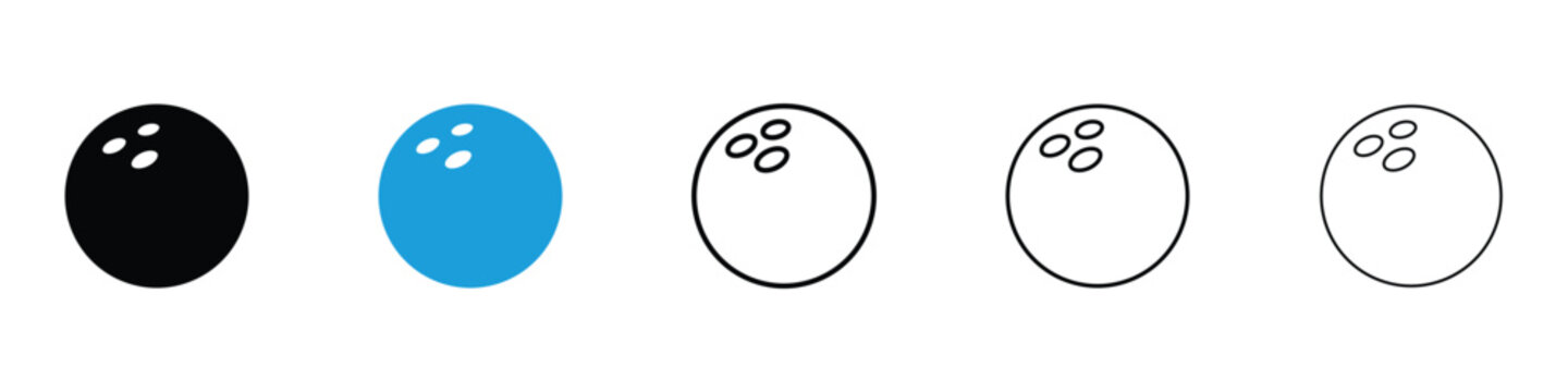 Bowling ball icons vector illustrations in black and blue colors for web and ui designs