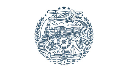 Retro transportation emblem with locomotive biplane and steamship © viera