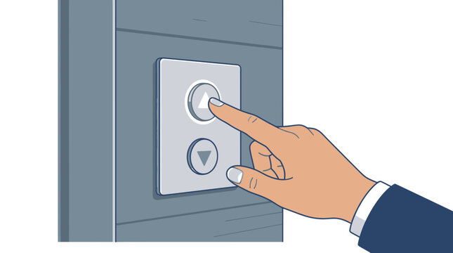 Hand pressing up button on elevator panel