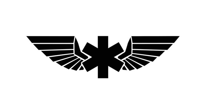Black Star of Life Symbol with Wings Icon Vector Illustration.