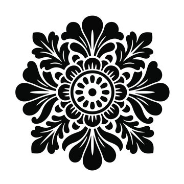 Symmetrical black and white traditional Balinese floral ornament motif isolated on white background for decorative ethnic pattern illustration
