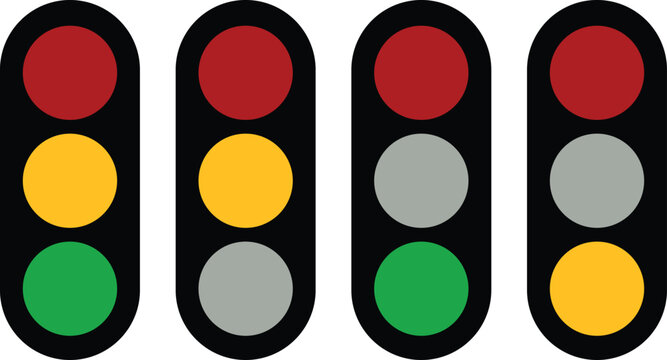 Traffic control light icon set. red yellow green signals. road control transportation systems. Road safety and transport symbols. traffic signal regulation icons