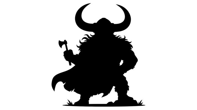 Mythical creature with horns and axe.