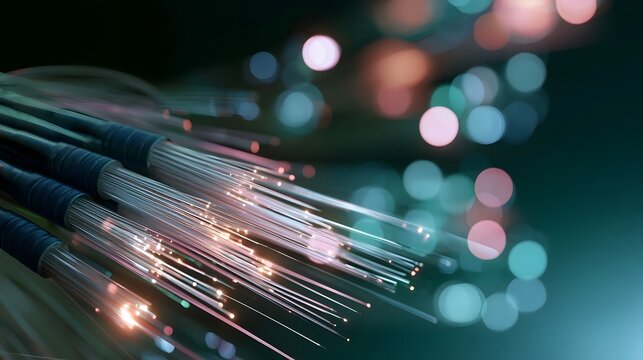 A complex network of cutting edge fiber optic cables forms a dynamic futuristic digital landscape