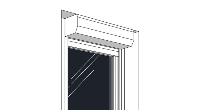 Close up view of a modern window frame with an integrated dark roller shutter for security and light control.