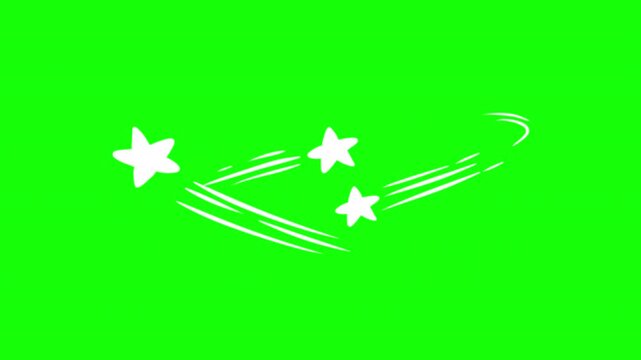 2D animation of three white stars flying together with sharp dynamic speed trails. Concept of sudden impact, knockout, dizziness, explosion or cartoon punch effect 