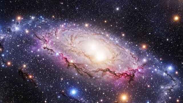 A rotating galaxy full of planets and stars in an infinite universe