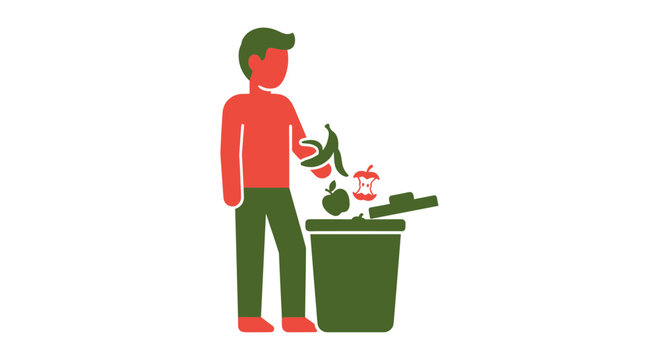 Person throwing organic waste into a green recycling bin for composting