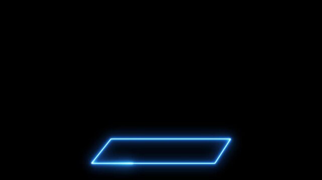Neon blue glowing parallelogram frame abstract motion background