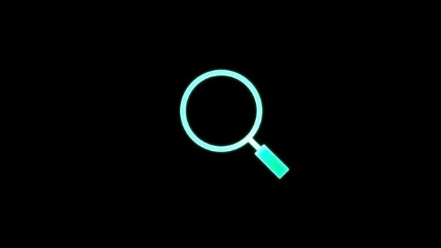 Neon magnifying glass animation, digital search symbol