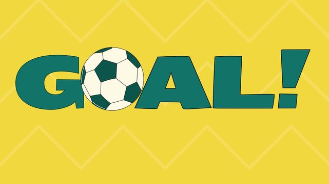 Goal text with soccer ball illustration on yellow chevron background