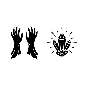Dark magic hands and crystal gemstone vector art with gemstone, esoteric
