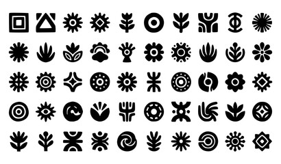 Fototapeta premium Collection of 40 unique black tribal and bohemian style icons