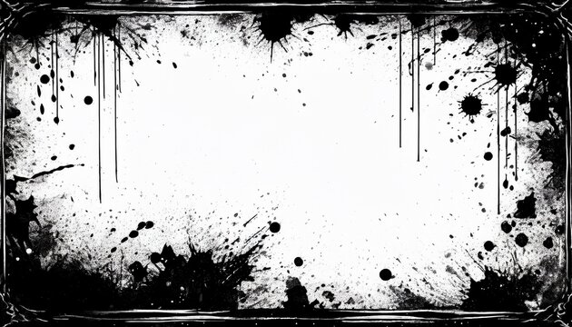 grunge border frame with black ink splatters spray textures and distressed edges ideal for posters backgrounds or vintage designs with a raw textured look