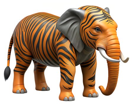 Cute cartoon elephant with tiger stripes
