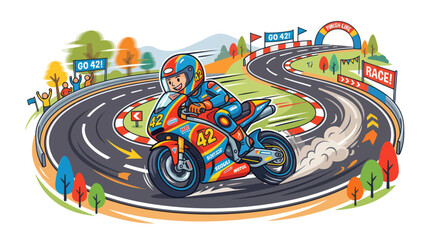 Motorcycle racer speeding through a winding track toward victory © bibis
