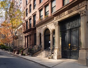 Fototapeta premium row of the entrances to beautiful old residential buildings on the upper east side of new york city