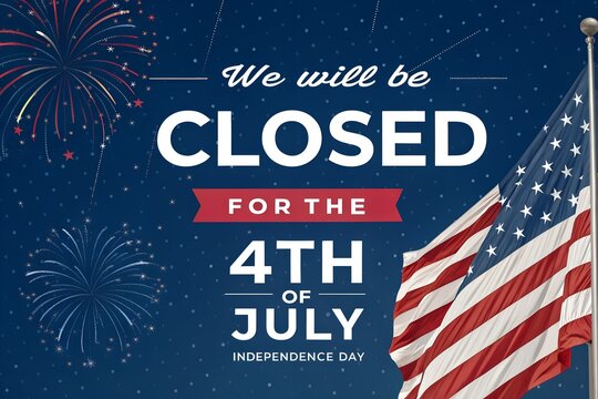 4th of July Independence Day Closure Announcement We Will Be Closed, We Will Be Closed for Independence Day July 4th Holiday Notice, Fourth of July Business Closure Banner with Patriotic USA
