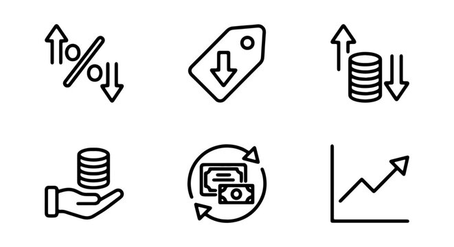 Financial Icons Set: Growth, Savings, Price Tag, Investment, Analytics