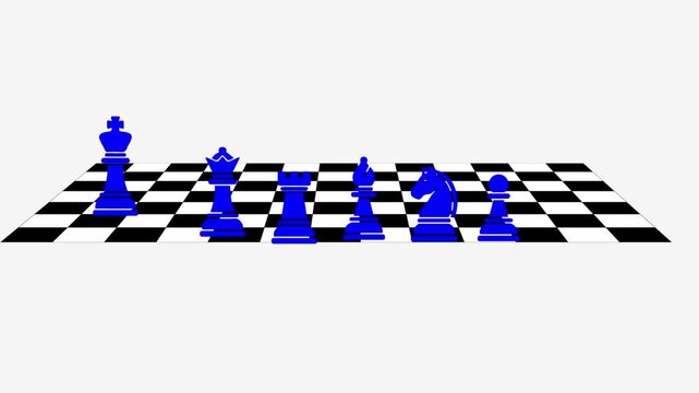 International Chess Day animation with blue chess pieces on board.