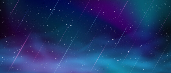 Infinite space cosmic galaxy background vector. Dark blue starry night sky nebula texture illustration. Midnight shooting star meteorite asteroid particles overlay. © Azat Valeev