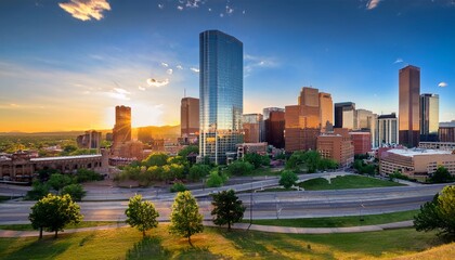 Fototapeta premium denver skyline showing financial district at sun rise denver colorado usa
