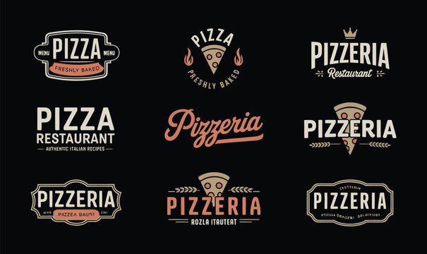 Pizzeria Restaurant Logo Badge Vector Set for Pizza Menu Design and Fast Food Branding
