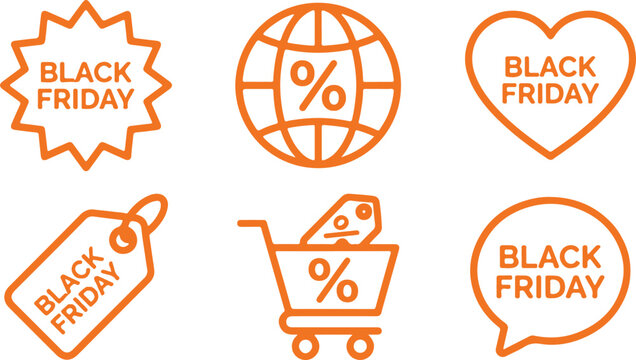 Black friday sale icons set shopping discounts and global offers