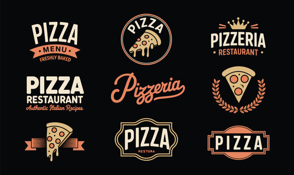 Pizza Restaurant Logo Badge Vector Set for Pizzeria Menu Design and Fast Food Branding