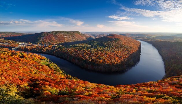 beautiful overlook of connecticut river in the fall from mt sugarloaf