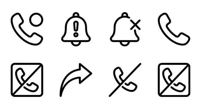 Phone Call Icons, Notification Bells, Share Arrow, Vector Set