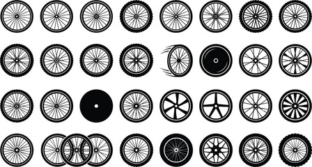 Set of different bicycle wheel types and designs isolated Vector © SoHel
