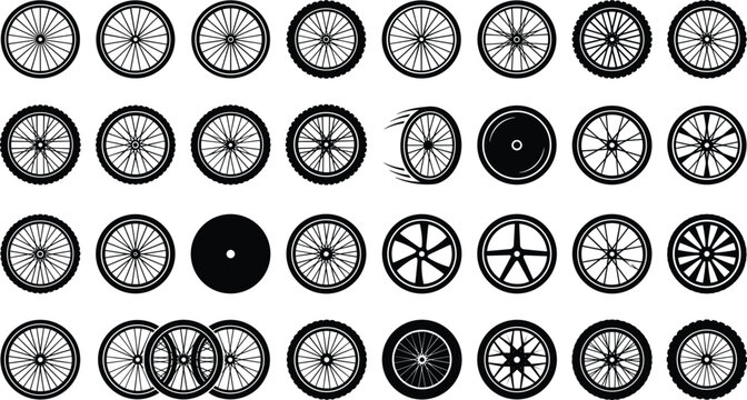 Set of different bicycle wheel types and designs isolated Vector