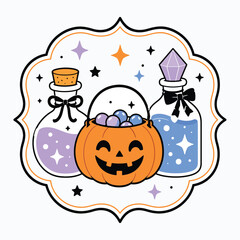 Fototapeta premium Halloween boo back to school ghost teacher magic potions illustration